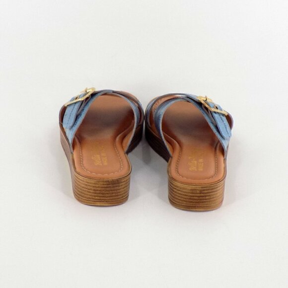 Bella Vita Slide Sandals Leather Size 6 Denim Blue Italy Croco Embossed - Picture 6 of 8